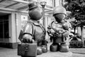 Closeup shot of black and white statues in Toronto, Canada