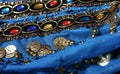 Closeup shot of blue belly dancer skirt and belt Royalty Free Stock Photo