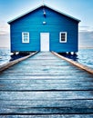 Closeup shot of a Blue Boat House located on the Swan River at Crawley in Perth, Western Australia Royalty Free Stock Photo