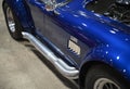 Closeup shot of a Blue Shelby Cobra 427 classic vintage sportscar, retro beauty