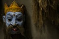Closeup shot of a blue-skinned king mask with long hair