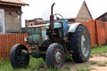 Closeup shot of a blue vintage tractor, Farm / Agricultural Vehicle. Photo with copy space Royalty Free Stock Photo