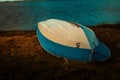 Closeup shot of a boat upside down on the beach in Argentine