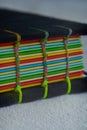 Closeup shot of a book with colorful paper bound with woven thread Royalty Free Stock Photo