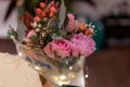 Closeup shot of a bouquet of decorative flowers on a table