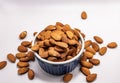 Closeup shot of a bowl of almonds