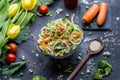 Closeup shot of a bowl of the delicious vegan salad