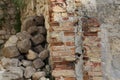 Closeup shot of the brick wall of an old ruined fortress Royalty Free Stock Photo