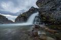 Closeup shot of the bridal veil waterfalls in rondane national park in norway.