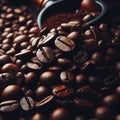 Closeup shot of brown fresh black coffee beans, AI-generated.
