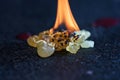 Closeup shot of burning incense resins Royalty Free Stock Photo