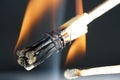 Closeup shot of burning matchsticks