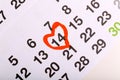 Closeup shot of on the calendar marked Valentine's day.