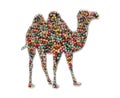 Closeup shot of a camel figure made of colorful beads on an isolated background