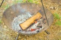 Closeup shot of camping wood fire