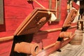 Closeup shot of cannons of pirate ship