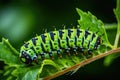 Closeup shot of a caterpillar crawling on the green plant