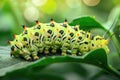 Closeup shot of a caterpillar crawling on the green plant