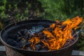 Closeup shot of charcoal grill with flame Royalty Free Stock Photo