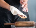 Closeup shot of a chef kneading dough in order to make Chapatti bread Royalty Free Stock Photo