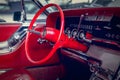 Closeup shot of a classic red steering wheel Royalty Free Stock Photo