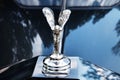 Closeup shot of a classic Rolls-Royce car logo during a preview in Wiesbaden, Germany