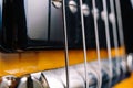 Closeup shot of a classical acoustic guitar strings and the bridge Royalty Free Stock Photo