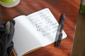 Closeup shot of cleaning concentrate handwritten recipe with pen on the wooden background