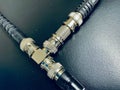 Closeup shot of coaxial cable connections Royalty Free Stock Photo