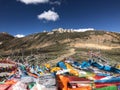 Closeup shot of the colorful Buddhist Tibetan prayer flags Royalty Free Stock Photo