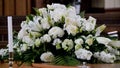 Closeup shot of a colorful casket in a hearse or chapel before funeral or burial at cemetery Royalty Free Stock Photo