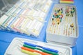 Closeup shot of a colorful endodontics kit