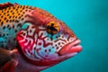 Closeup shot of colorful fish on azure background. Generate ai