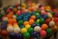 Closeup shot of colorful gumballs in vending machine