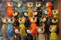 Closeup shot of colorful handmade ceramic cats