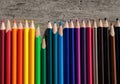 Closeup shot of colorful pencils in a shade sequence from the brightest to the darkest