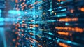 A closeup shot of a computer screen with lines of code and algorithms running in the background representing the