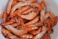 Closeup shot of cooked tiger prawns in a bowl Royalty Free Stock Photo