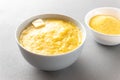 A closeup shot of cooking polenta, typical, traditional, Italian food made with cornmeal and water