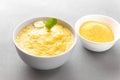 A closeup shot of cooking polenta, typical, traditional, Italian food made with cornmeal