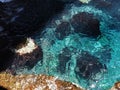 Closeup shot the crystal clear sea water in Poris de Candelaria, Tijarafe, La Palma, Canary Islands