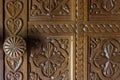 Closeup shot of the curves and details of a wooden door Royalty Free Stock Photo