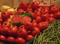 Closeup shot of cut and whole potatoes in the outdoor market at Pike Place Market, Seattle Royalty Free Stock Photo