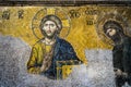 Closeup shot of the Deesis mosaic inside the Hagia Sophia Museum in Istanbul Turkey