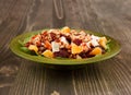 Closeup shot of a delicious beet salad with oranges and feta