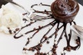 Closeup shot of a delicious chocolate cupcake with vanilla icecream Royalty Free Stock Photo