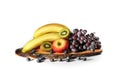 Closeup shot of delicious fruits-grape, bananas, apple, and kiwis Royalty Free Stock Photo