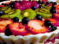 Closeup shot delicious sliced fruits on a pie