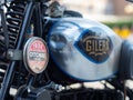 Closeup shot of details on the tank of an old Gilera motorcycle Royalty Free Stock Photo