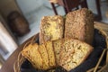 Closeup shot of diet brown bread slices